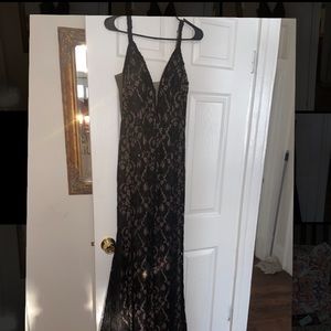 Crystal Lace Mermaid Dress with Deep V Back